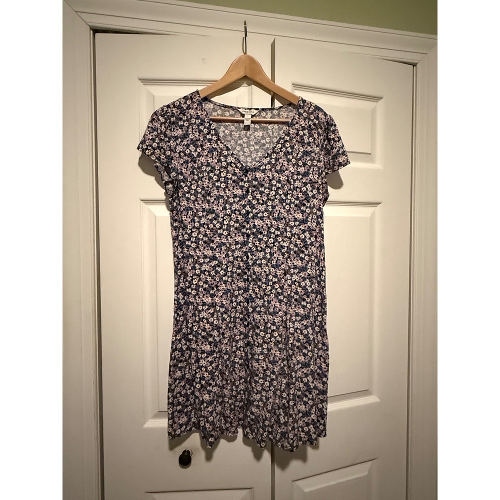 Arizona Jean Co Floral Mini Dress Purple Blue Ditsy Print Button Front Size L - Picture 10 of 11